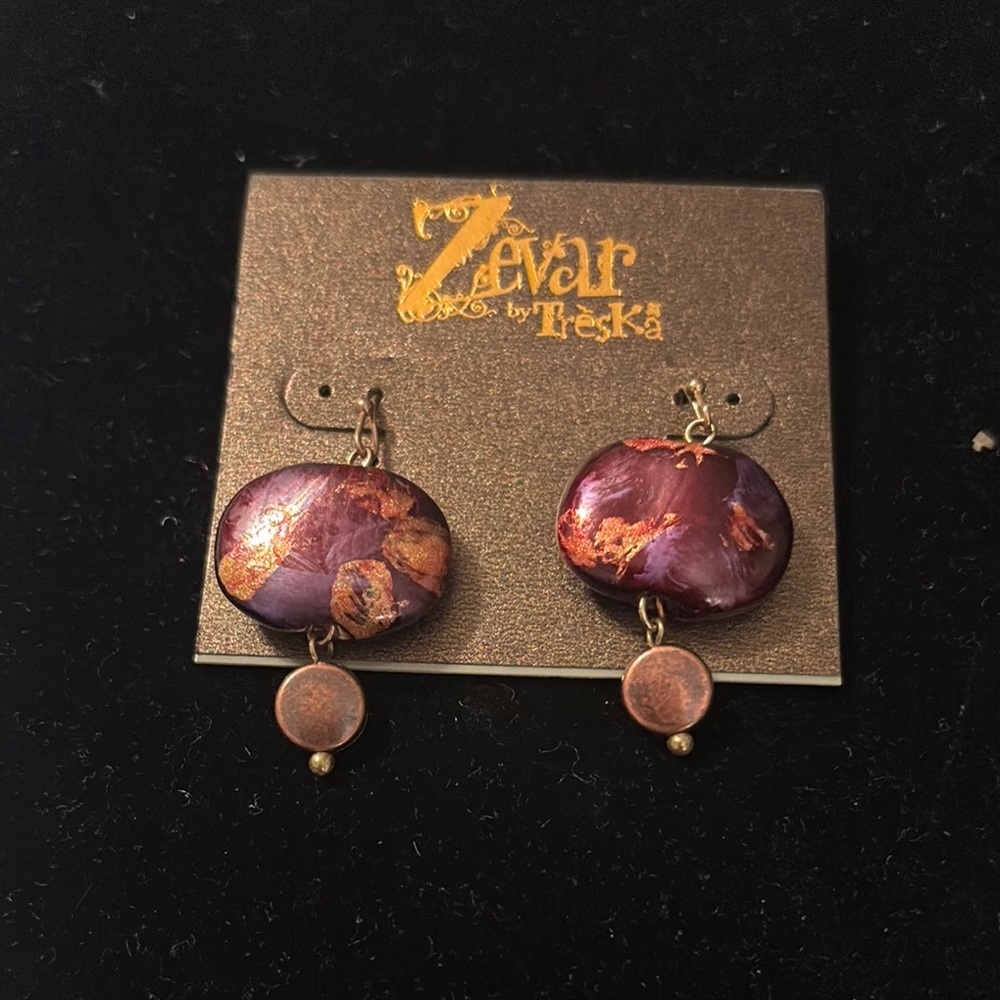 Zevar by Treska Purple and Gold Earrings